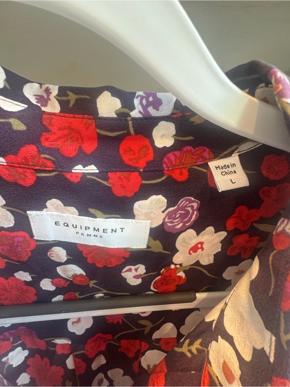 Equipment Femme Floral Button-Down Shirt - Red, White & Purple on Black - Picture 2 of 7